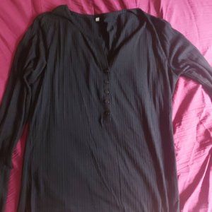 Bella Scoop Neck Half Button Up Black Long Sleeve